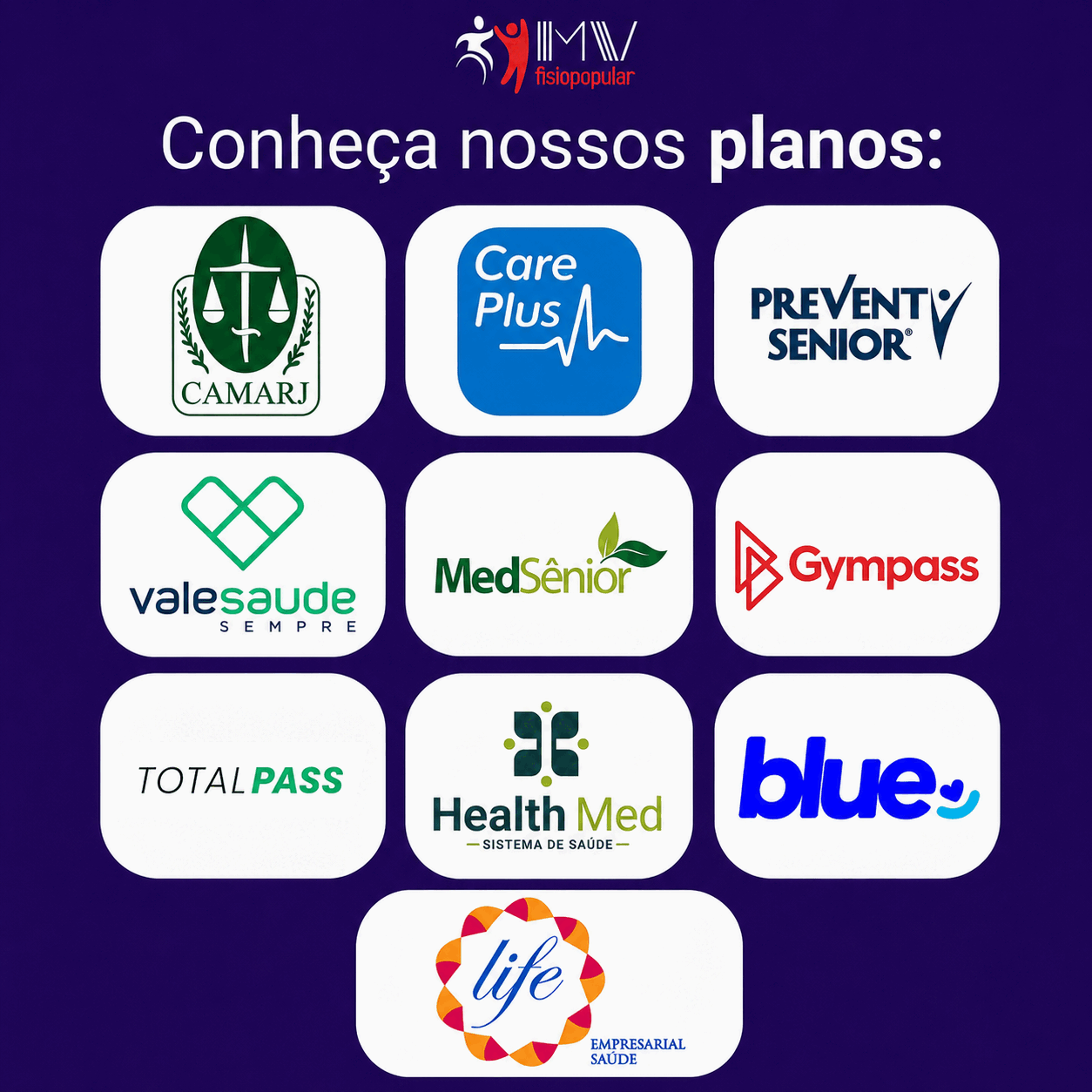 Planos e convênios aceitos pela MV Fisio Popular